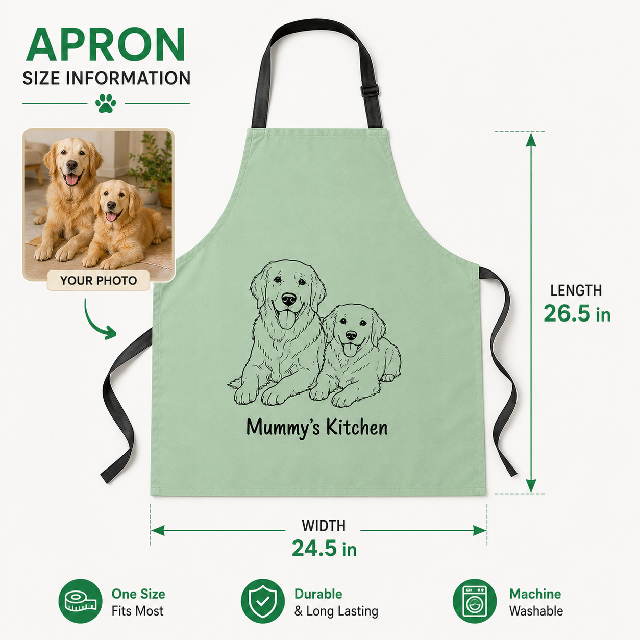Custom Dog Photo Apron Personalized Pet Face Cooking Apron for Dog Lovers, BBQ, Baking and Kitchen Gift THUC99