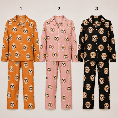 Personalized Dog Face Matching Pajamas Set, Custom Photo Pet Sleepwear for Couples THUC99