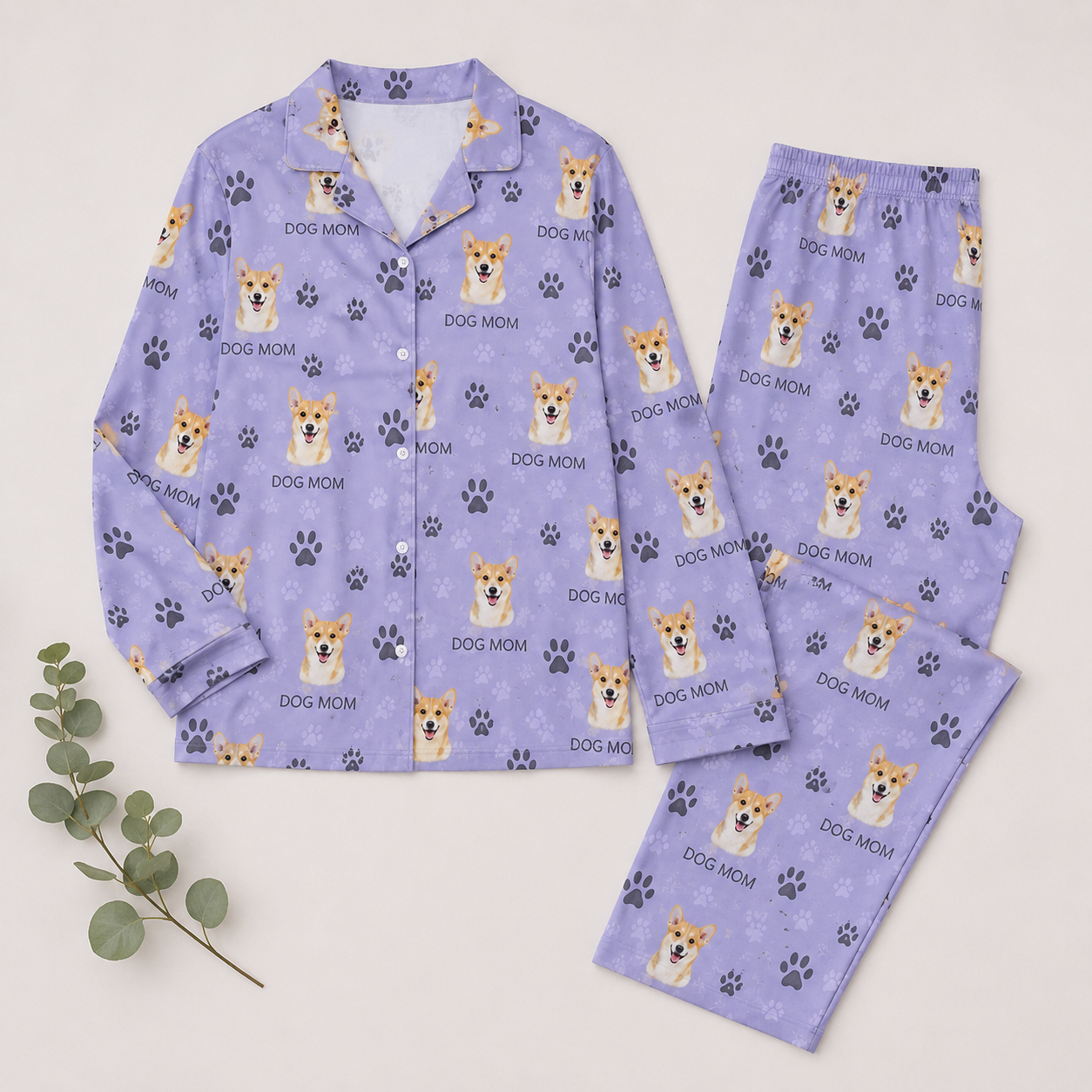 Personalized Dog Photo Unisex Pajamas Set, Custom Pet Face All Over Print Nightwear THUC99