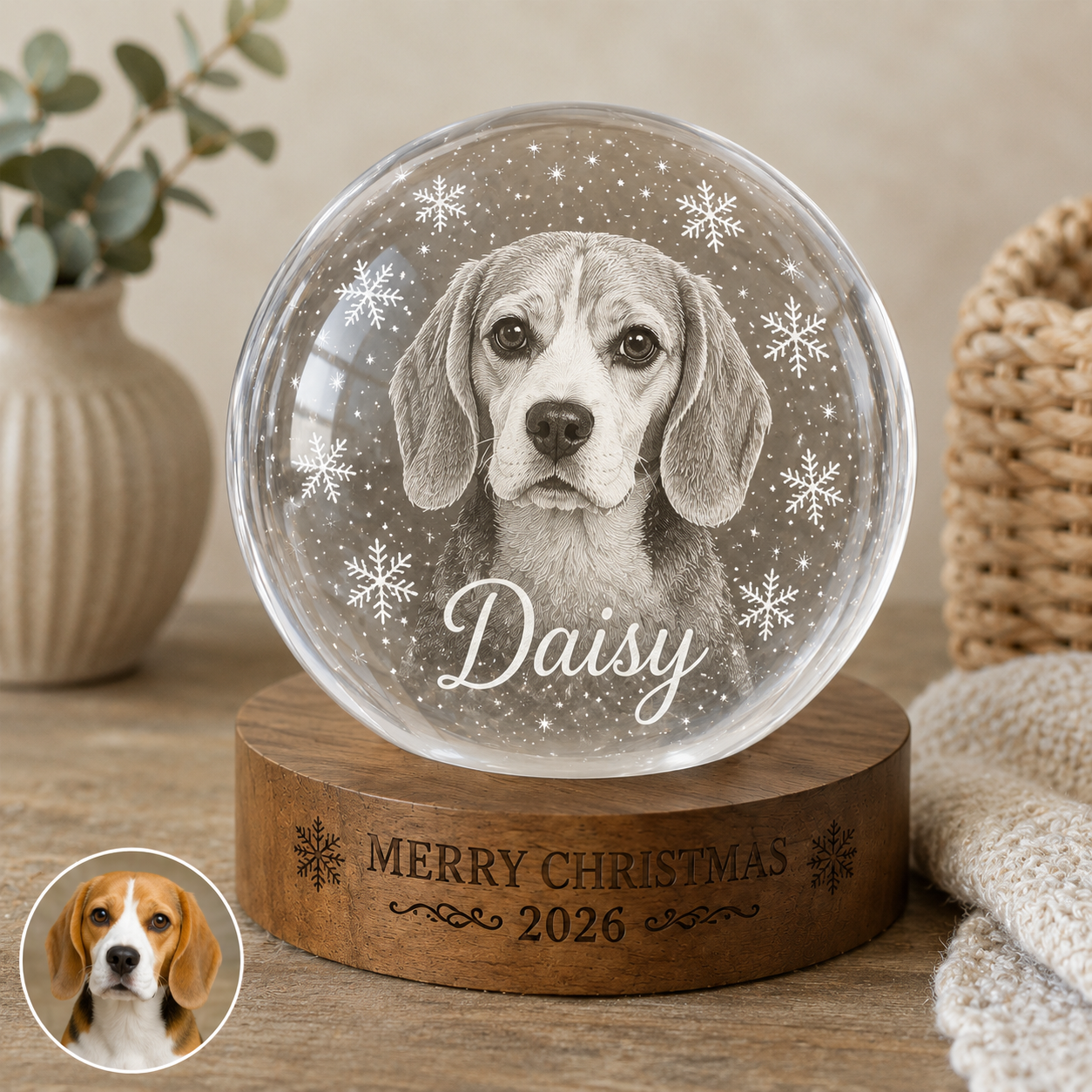 Custom Dog Photo Crystal Lamp, Personalized Pet Crystal Ball Night Light, Dog Memorial Gift THUC99