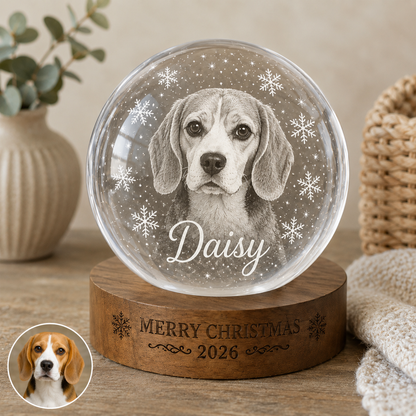 Custom Dog Photo Crystal Lamp, Personalized Pet Crystal Ball Night Light, Dog Memorial Gift THUC99