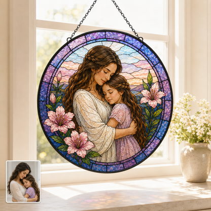 Custom Photo Grandma Stained Glass Suncatcher, Personalized Grandmother Gift Window Hanging THUC99