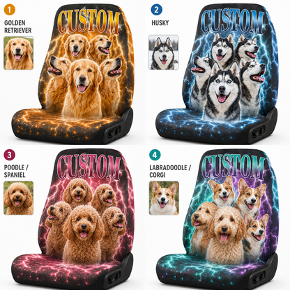 Personalized Dog Face Car Seat Cover, Custom Pet Photo Auto Seat Protector, Dog Dad Gift THUC99