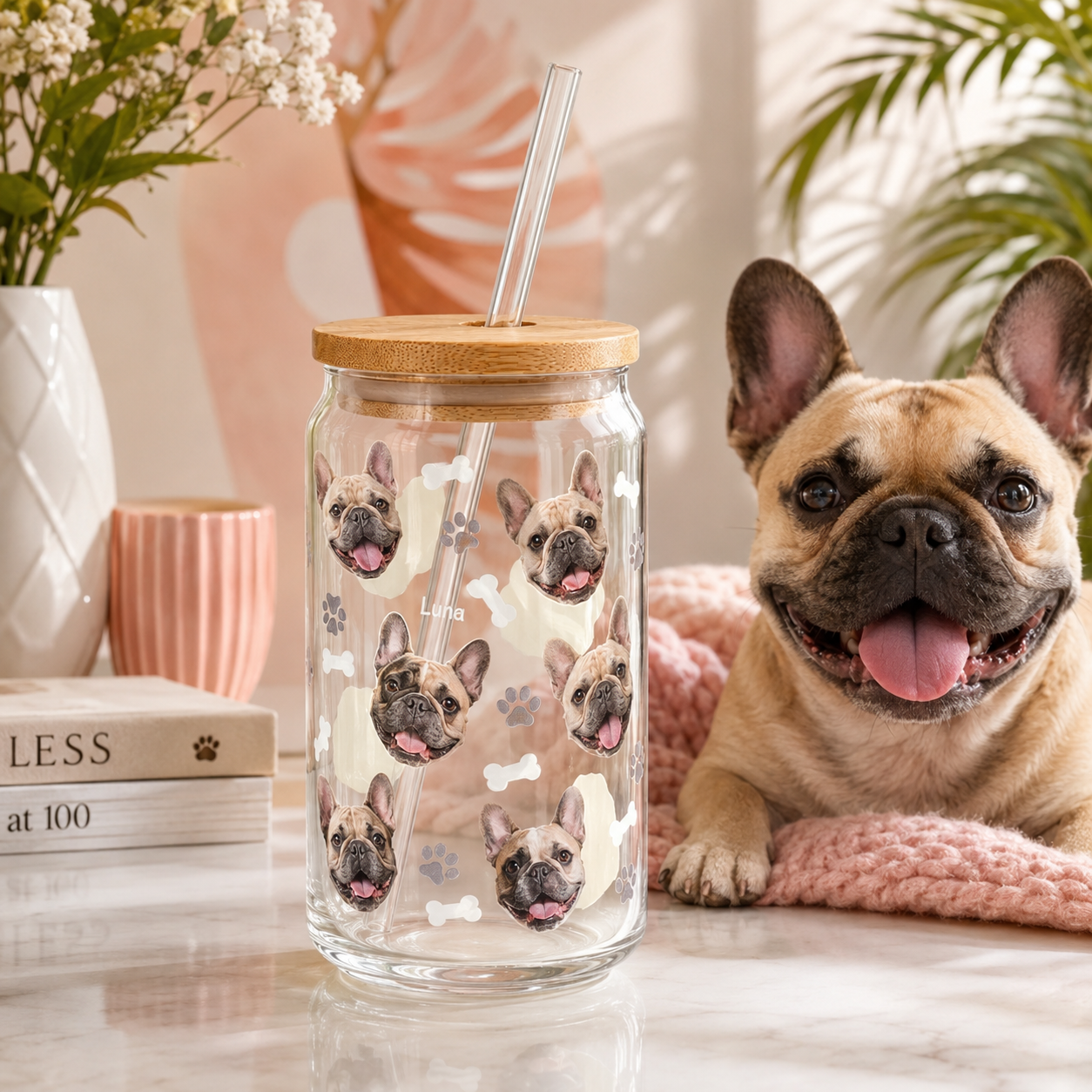 Custom Dog Mom Glass Tumbler – Personalized 16oz Cup with Lid & Straw THUC99