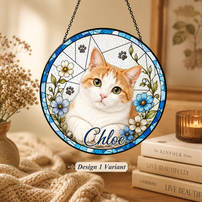 Custom Photo Pet Cat Glass Suncatcher Decor – Personalized Cat Lover Gift for Her THUC99
