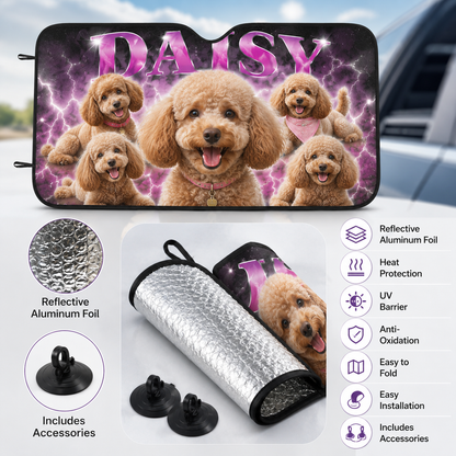 Personalized Dog Auto Windshield Cover, Custom Pet Photo Car Sunshade, Foldable Sun Protection Shade THUC99