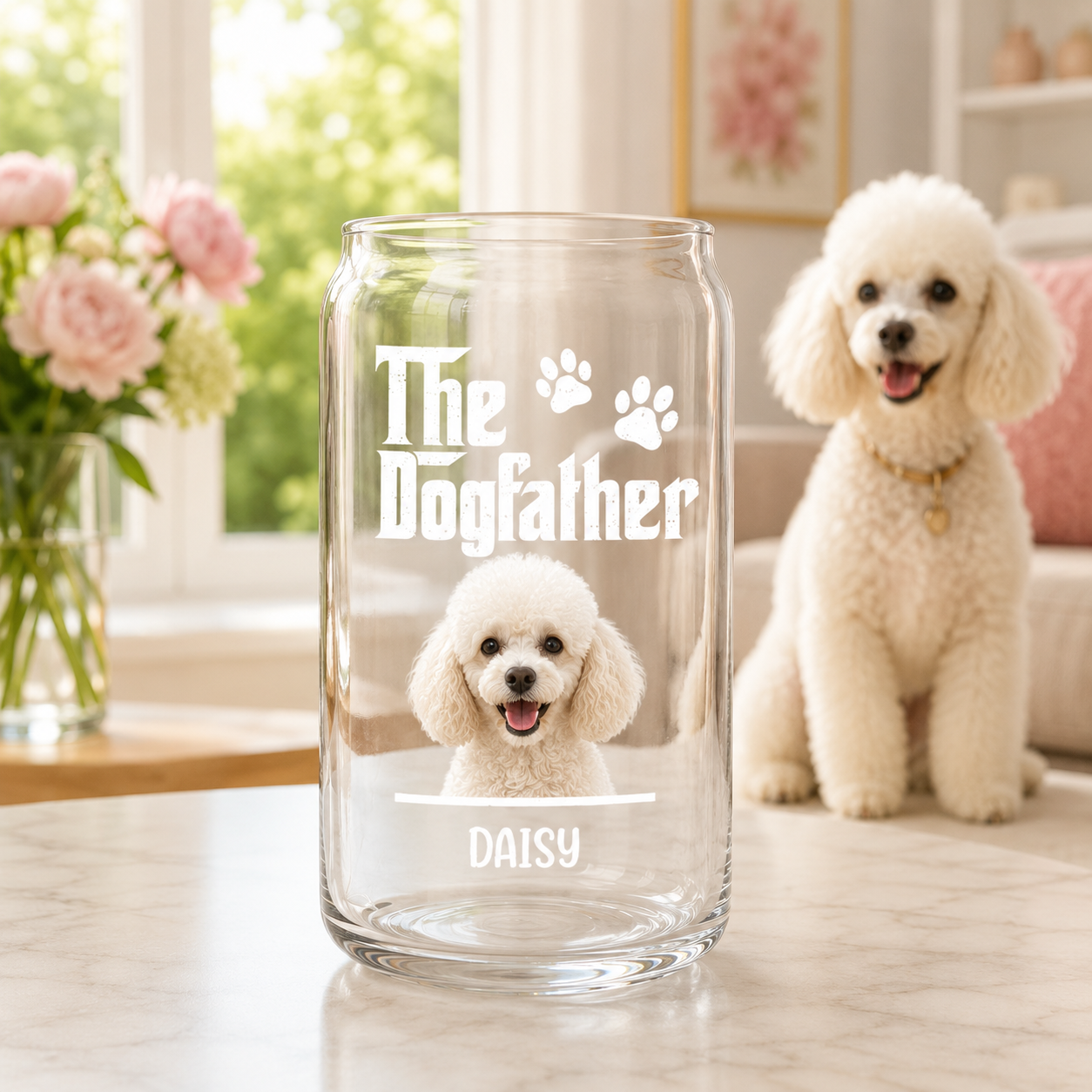 Custom Dog Mom Glass Tumbler – Personalized 16oz Cup with Lid & Straw THUC99
