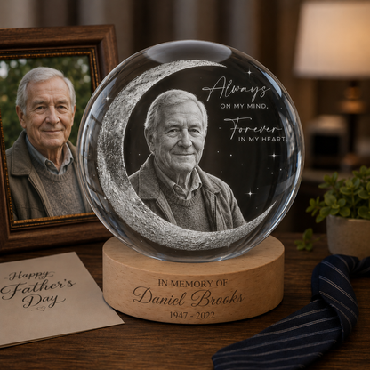 Custom Dad Photo Memorial Crystal Lamp, Personalized Night Light Gift For Father’s Day THUC99