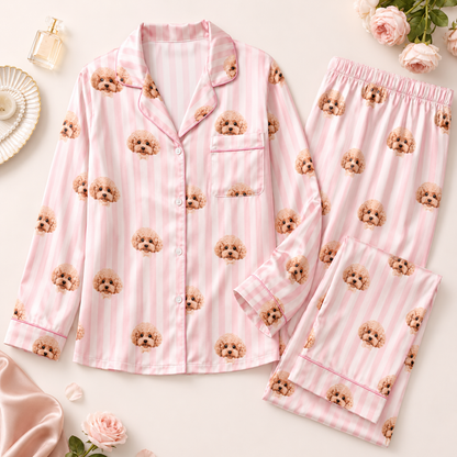 Custom Dog Photo Satin Pajamas Set Personalized Sleepwear Gift for Dog Lovers THUC99