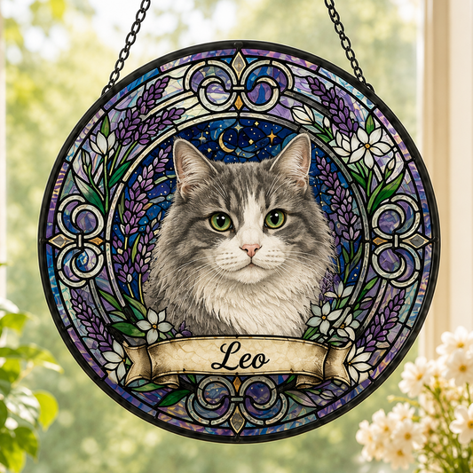 Custom Photo Cat Glass Suncatcher – Personalized Pet Portrait Gift | Cat Window Decor THUC99