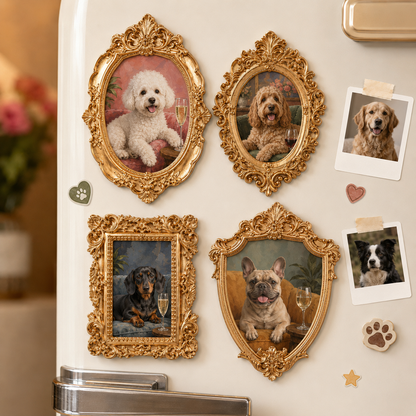 Custom Dog Drinking On Sofa Magnet, Personalized Pet Photo Vintage Frame, Dog Lover Gift THUC99