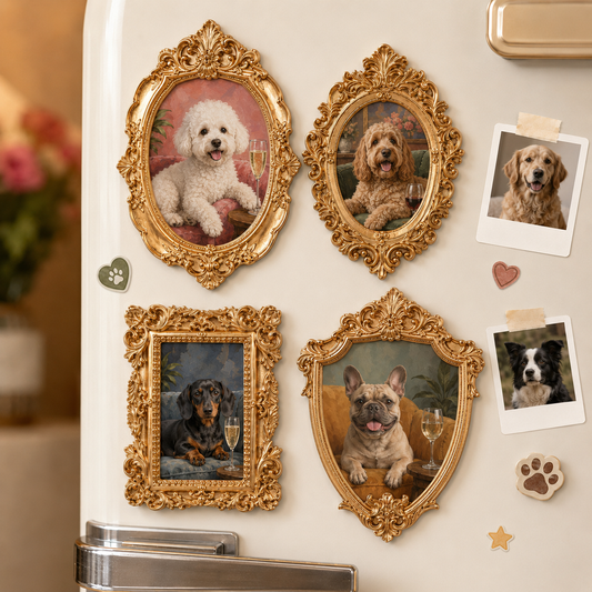 Custom Dog Drinking On Sofa Magnet, Personalized Pet Photo Vintage Frame, Dog Lover Gift THUC99