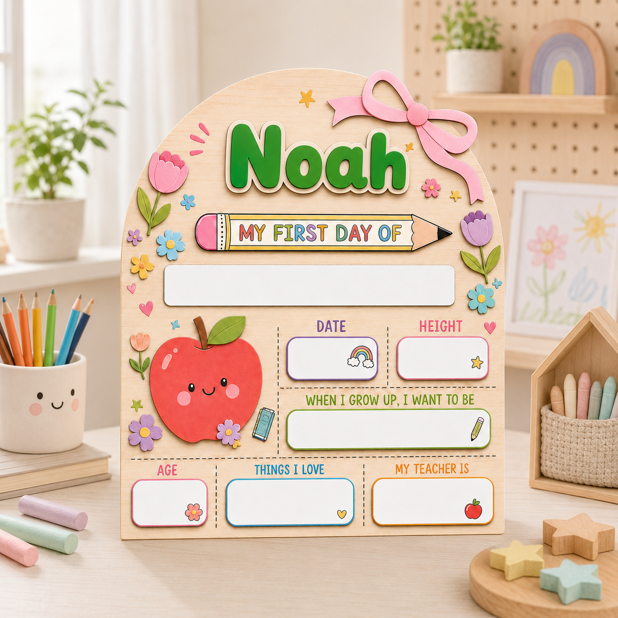 Custom Name School Sign for Kids, Acrylic Wood Back to School Board THUC99