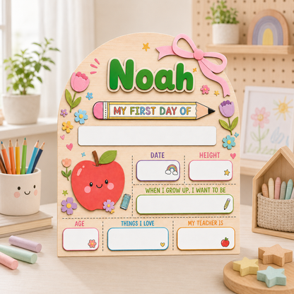 Custom Name School Sign for Kids, Acrylic Wood Back to School Board THUC99