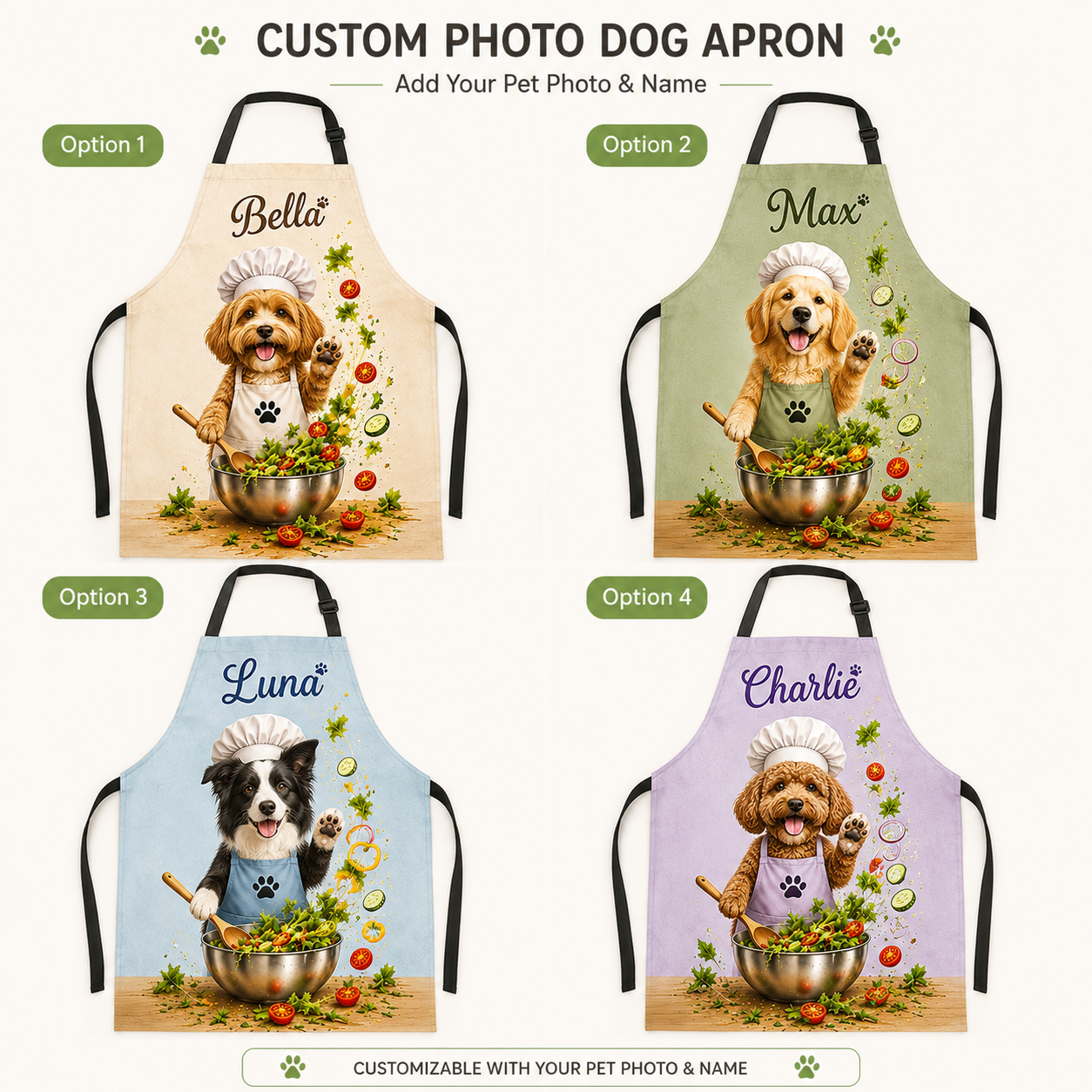 Personalized Dog Apron Oxford Custom Photo Apron, Pet Lover Kitchen Gift for Birthday or Holiday THUC99