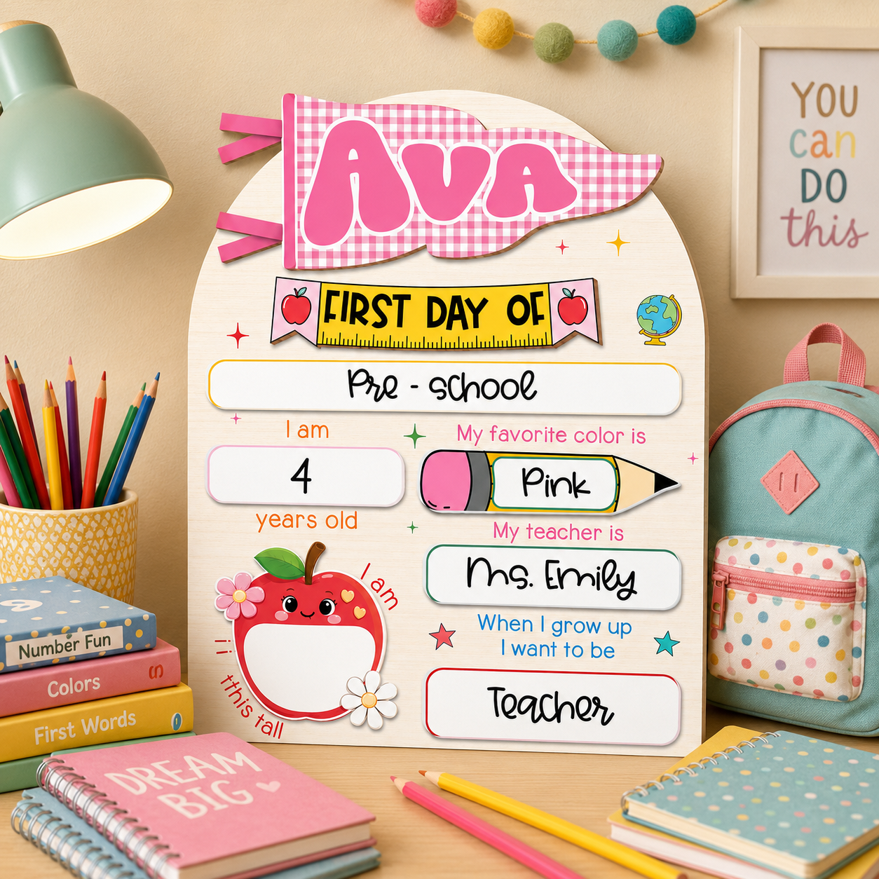 Personalized Back to School Photo Prop, Custom Acrylic Wood School Sign THUC99