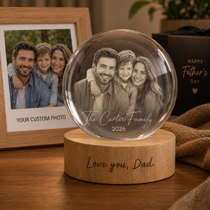 Custom Dad Crystal Ball Night Light, Personalized Photo Lamp, Father’s Day Gift For Dad THUC99
