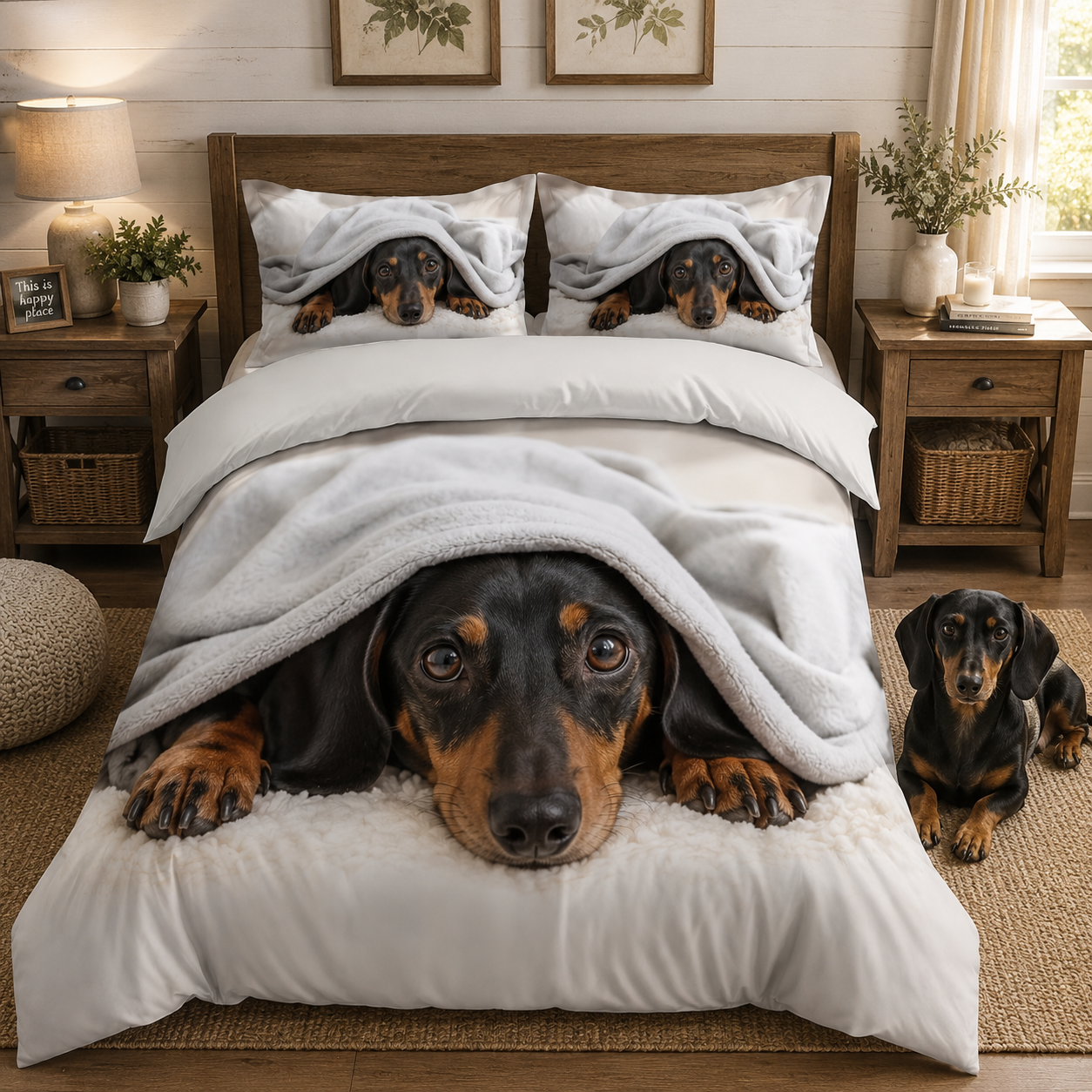 Custom Dog Portrait Bedding Set, Personalized Pet Photo Sheet And Pillowcase Set THUC99
