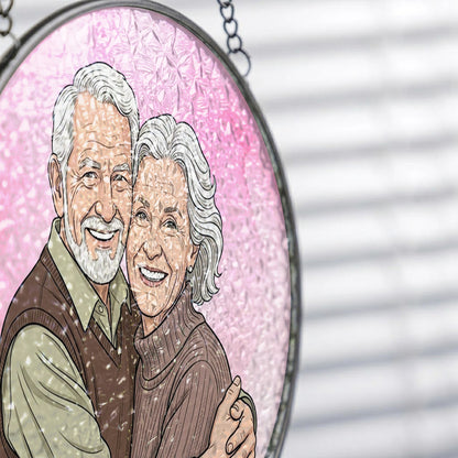 Custom Photo Grandma & Grandpa Glass Suncatcher – Custom Portrait Window Decor, Mom Gift THUC99