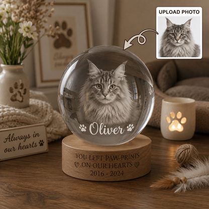 Custom Dog Night Light Crystal Ball, Personalized Pet Photo Lamp, Memorial Dog Gift THUC99