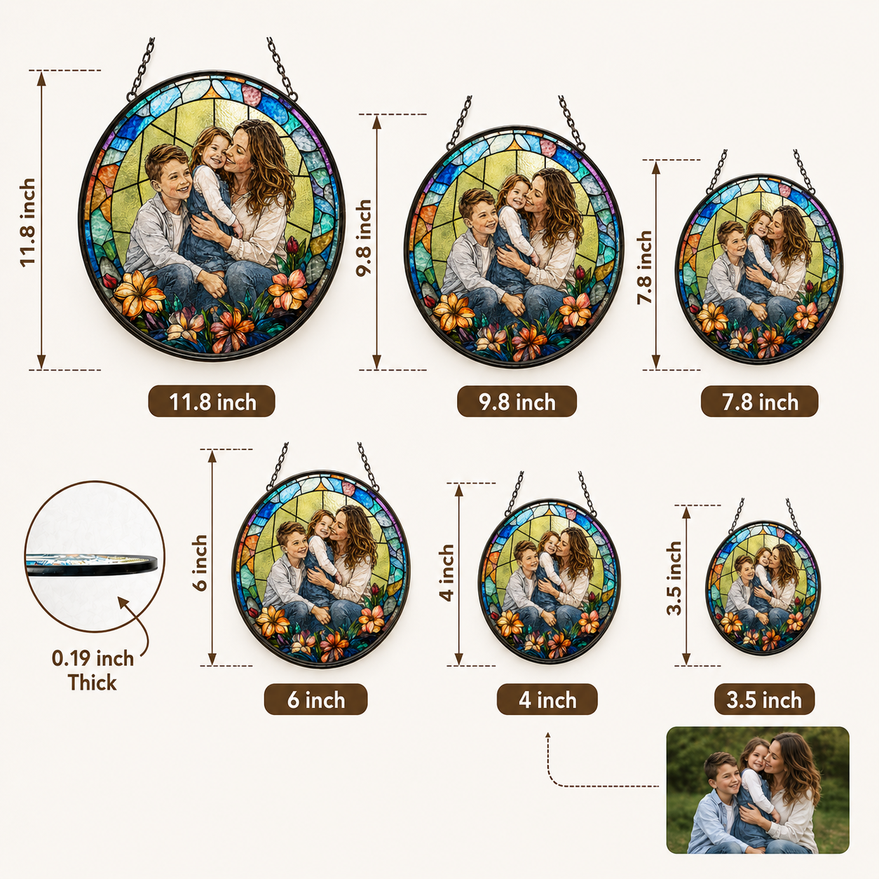 Custom Photo Mom & Grandma Stained Glass Suncatcher, Personalized Family Portrait Window Hanging Gift THUC99