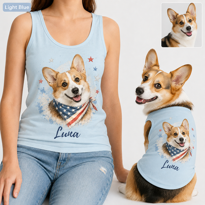 Custom Pet Photo Women’s Tank Top Set, Matching Dog Mom and Dog Outfit Gift THUC99