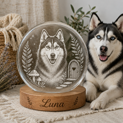 Dog Photo Crystal Ball Night Light, Custom Pet Memorial Lamp, Personalized Dog Gift THUC99