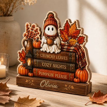 Personalized Booking Wooden Block Halloween 2D Flat, Custom Wood Sign, Spooky Decor THUC99