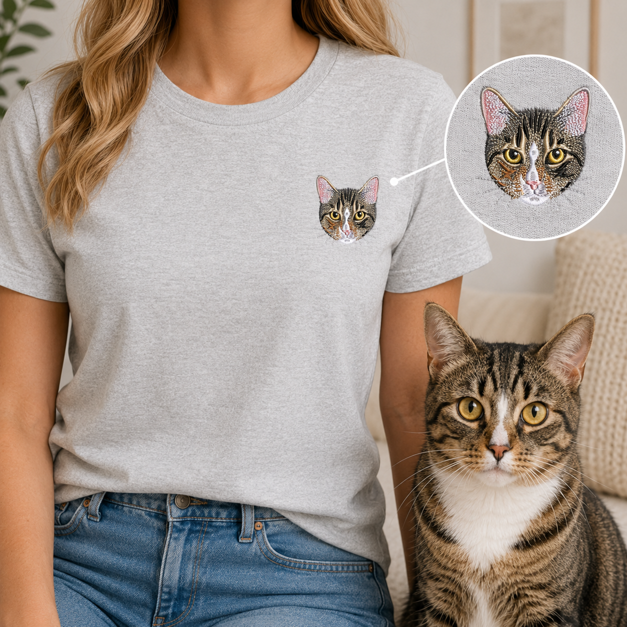 Custom Photo Dog Embroidery Shirt, Personalized Pet Lover T-Shirt, Dog Owner Gift THUC99