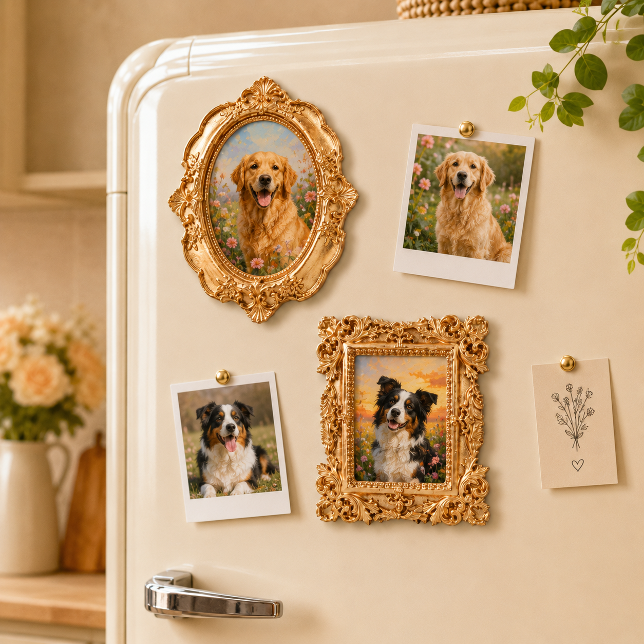 Custom Dog Vintage Frame Magnet, Custom Dog Photo Fridge Magnet, Gift For Dog Mom Dad THUC99