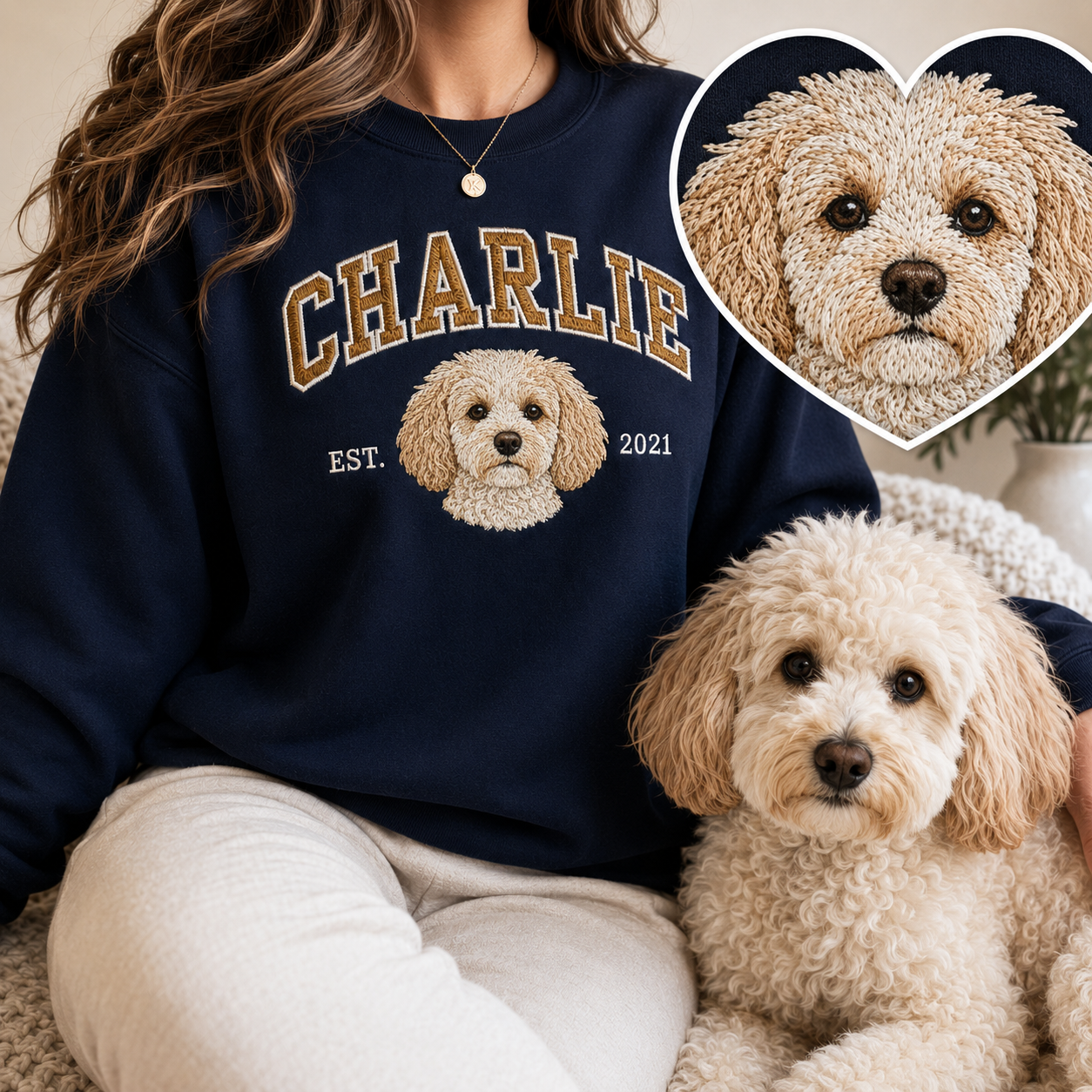Custom Dog Dad Hoodie, Personalized Pet Portrait Embroidered Sweatshirt THUC99