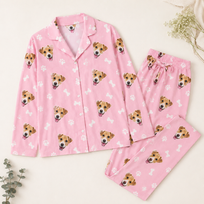 Custom Dog Photo Unisex Pajamas Set, Personalized Pet Face Sleepwear for Men and Women THUC99