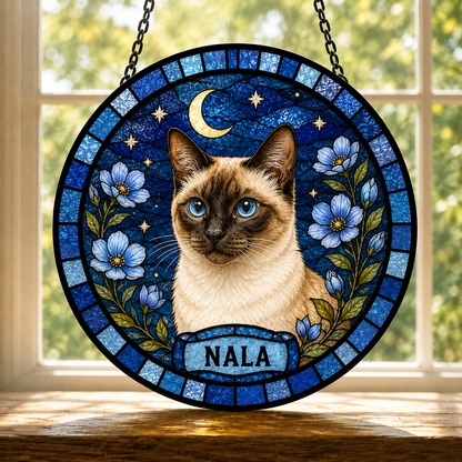 Custom Photo Pet Cat Glass Suncatcher – Personalized Cat Lover Gift | Memorial Window Hanging THUC99