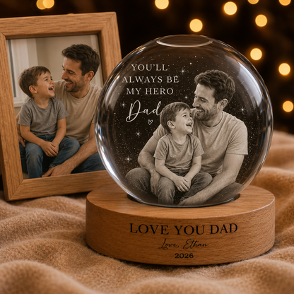 Custom Photo Dad Crystal Night Light, Personalized Photo Keepsake Lamp For Father THUC99