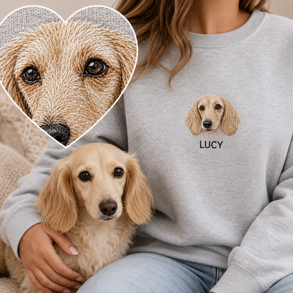 Personalized Dog Portrait Sweatshirt, Custom Pet Photo Embroidered Hoodie THUC99