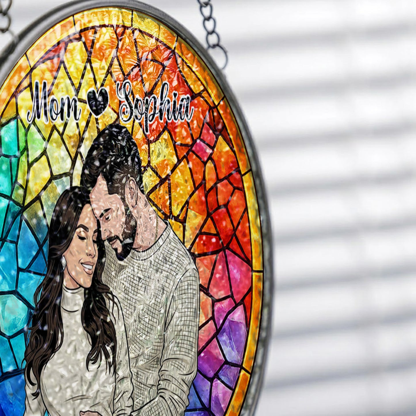 Custom Mom & Baby Photo Suncatcher – Personalized Stained Glass Window Hanging (THUC99)
