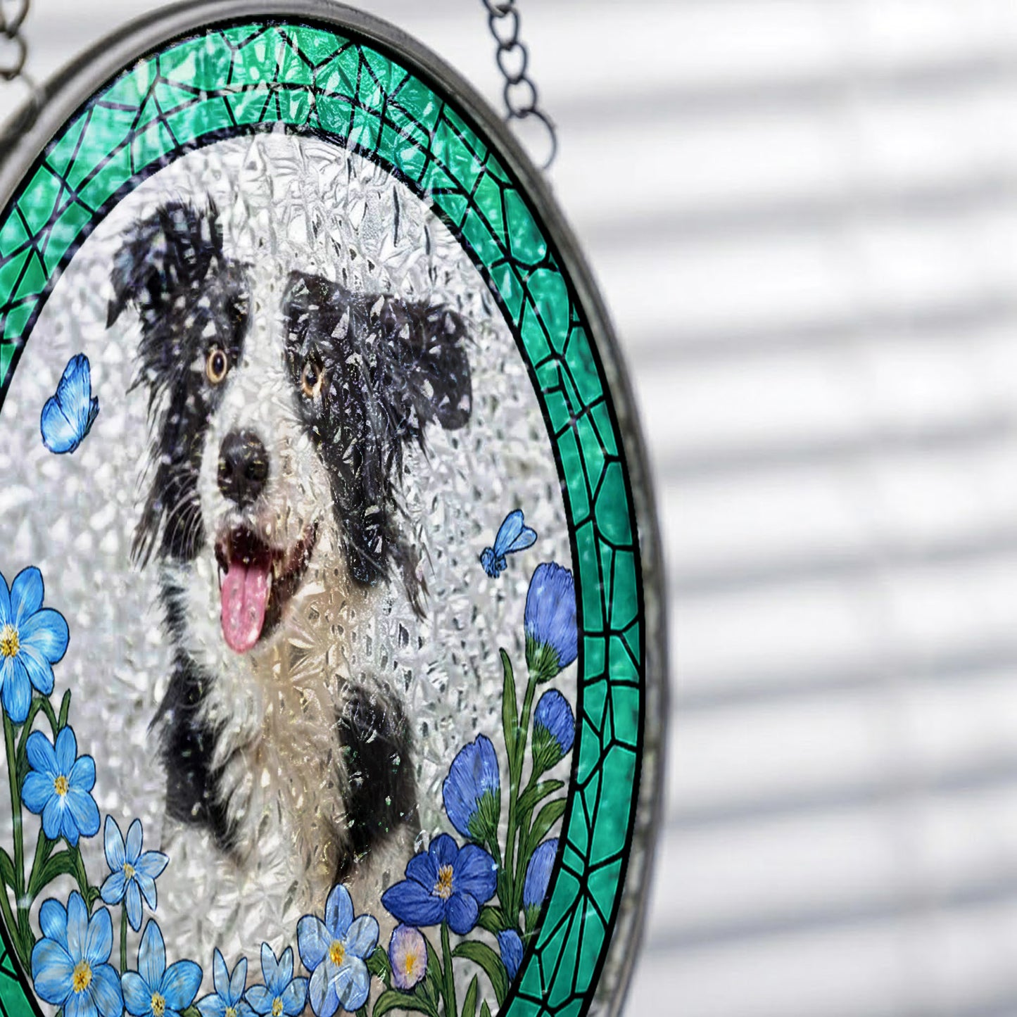 Custom Pet Photo Stained Glass Suncatcher – Personalized Dog Portrait Window Hanging (THUC99)