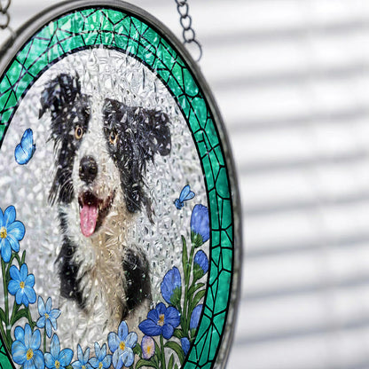 Custom Pet Photo Stained Glass Suncatcher – Personalized Dog Portrait Window Hanging (THUC99)