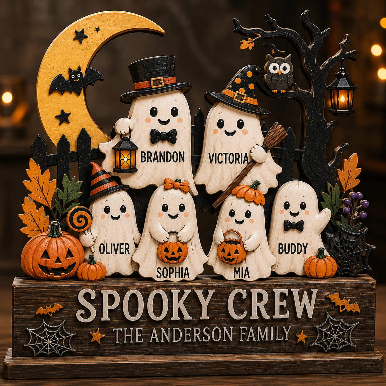 Personalized Halloween Family Boo Wooden Block 2D Flat, Custom Wood Sign, Home Decor  THUC99