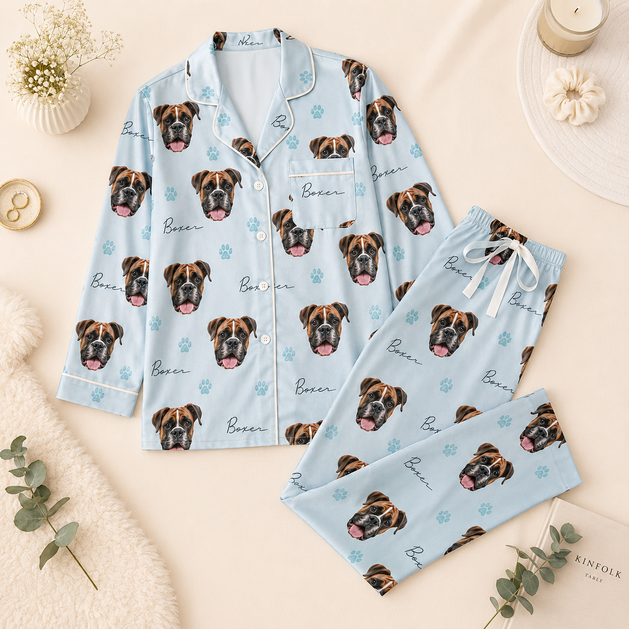 Custom Dog Image Satin Nightwear Set Personalized Pet Lover Sleepwear Gift THUC99