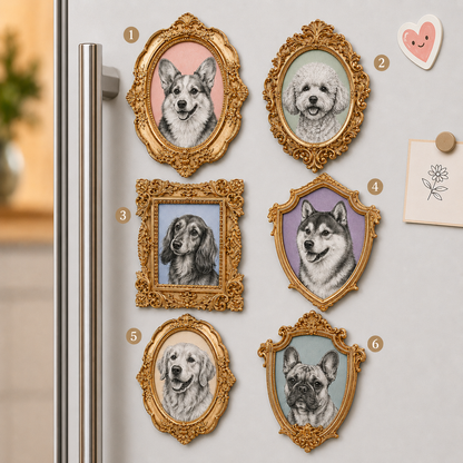 Custom Dog Photo Magnet, Personalized Pet Portrait Frame Dog Artwork Magnet THUC99