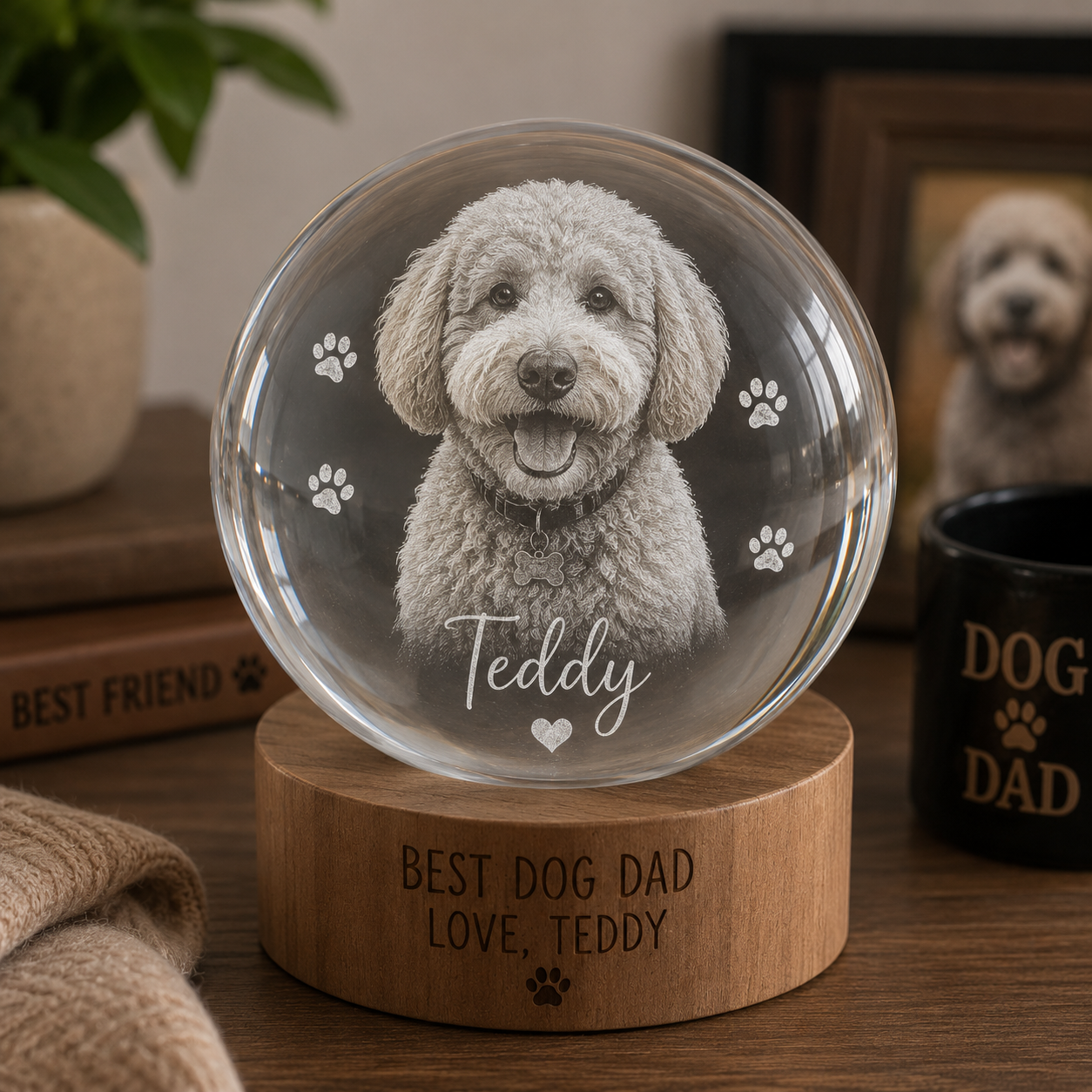 Custom Photo Dog Dad Crystal Ball Light, PersonalizedNight Light Gift For Dog Lover THUC99