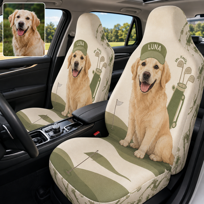 Personalized Golf Pet Portrait Car Seat Cover, Custom Dog Face Seat Protector, Dog Dad Gift THUC99