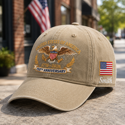 America 250 Years of Liberty Embroidered Distressed Hat Semiquincentennial Celebration THUC99