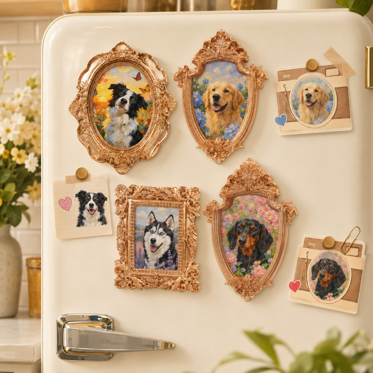 Custom Dog Portrait Magnet, Vintage Photo Frame Refrigerator Magnet, Pet Memorial Gift THUC99