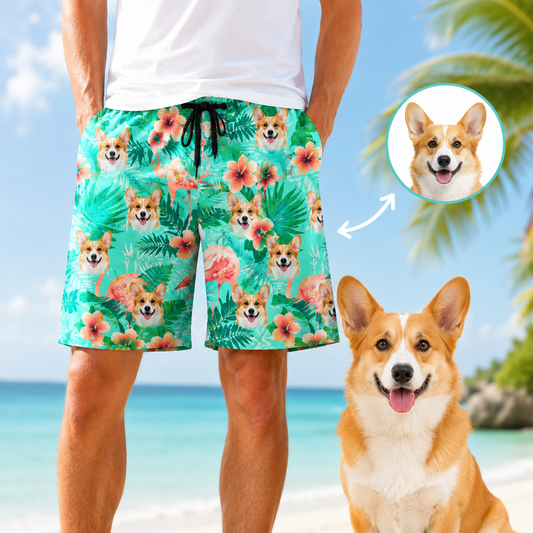 Personalized Dog Photo Beach Shorts Custom All Over Print Summer Swim Trunks THUC99