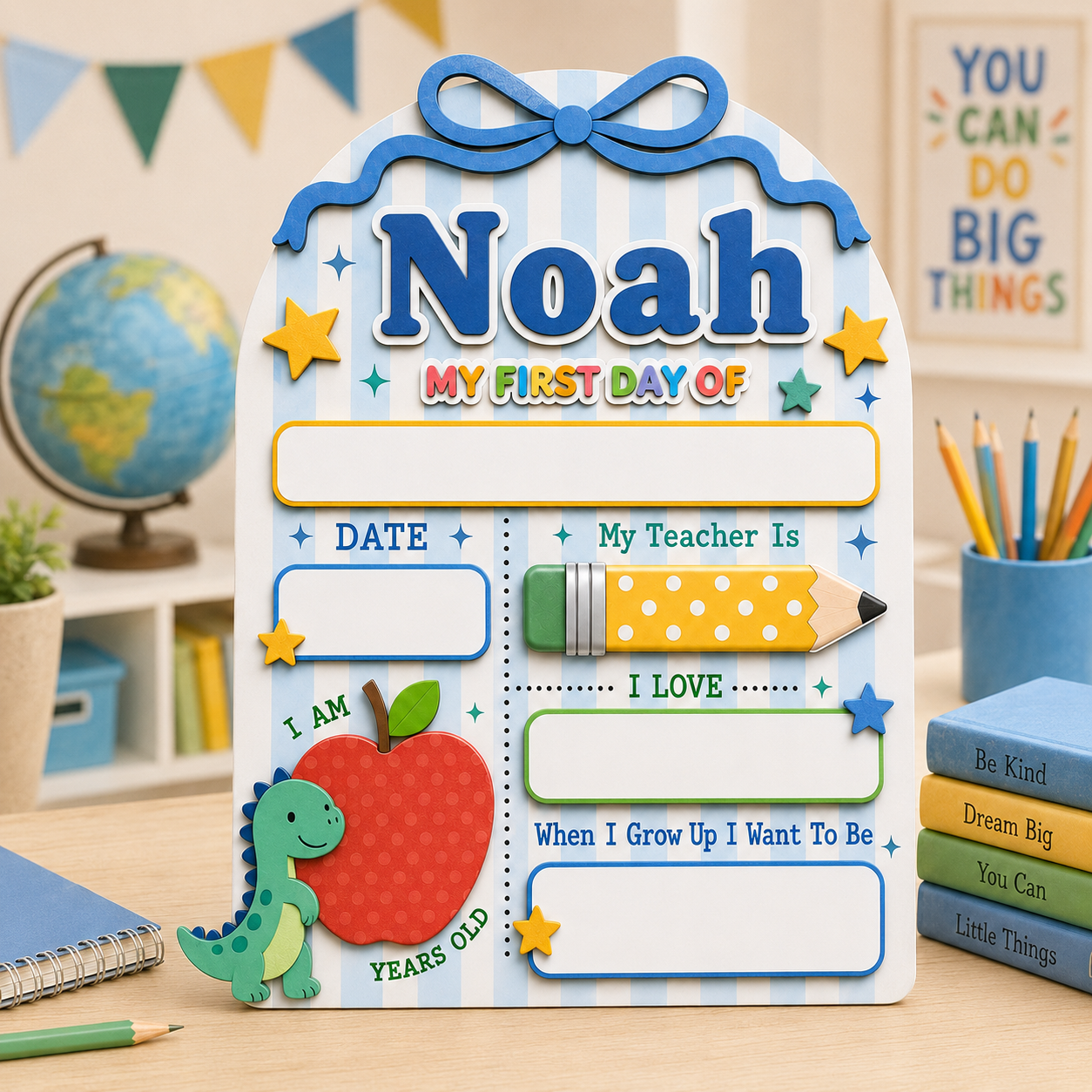 Custom Name School Sign for Kids, Acrylic Wood Back to School Board Gift For Boy And Girl THUC99