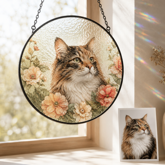 Custom Photo Cat Lover Glass Suncatcher Gift – Personalized Pet Cat Memorial Window Hanging | Custom Cat Lover Gift THUC99