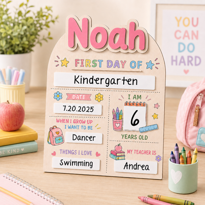 Custom Name School Sign for Kids, Acrylic Wood Back to School Board THUC99