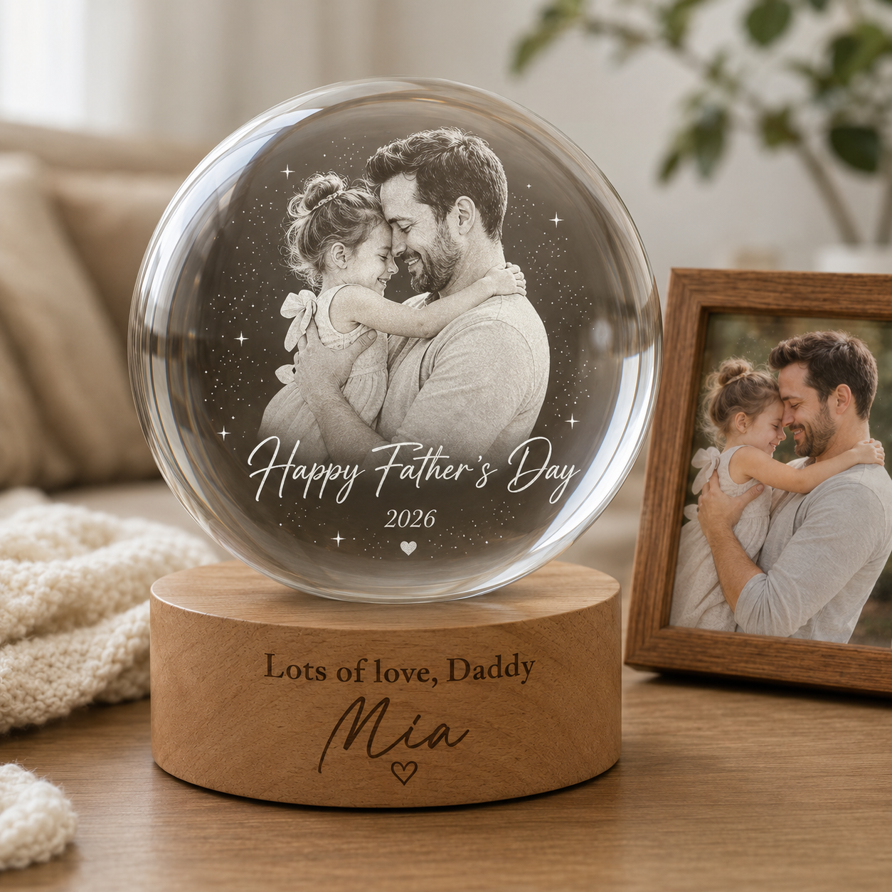 Personalized Dad Night Light, Custom Crystal Ball Photo Lamp, Gift For Papa THUC99